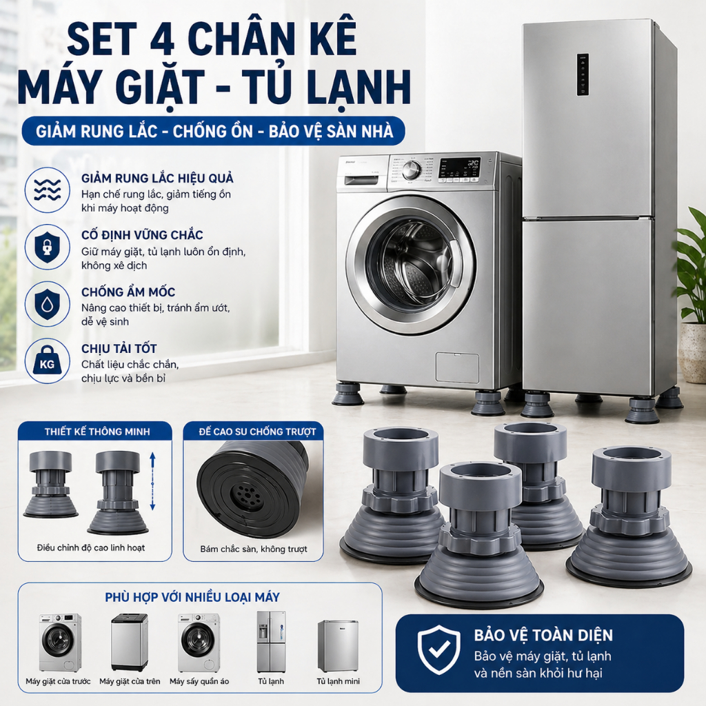 Bộ 4 - 8 chân kê giảm rung lắc máy giặt - bộ chân kê máy giặt tủ lạnh đa năng | Shopee Việt Nam