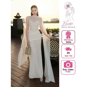 Đầm Maxi Ren Hoa Dáng Dài 2 Dây Xòe Tùng Chuẩn CHOUCHOU Kèm Khăn Choàng Thiết Kế