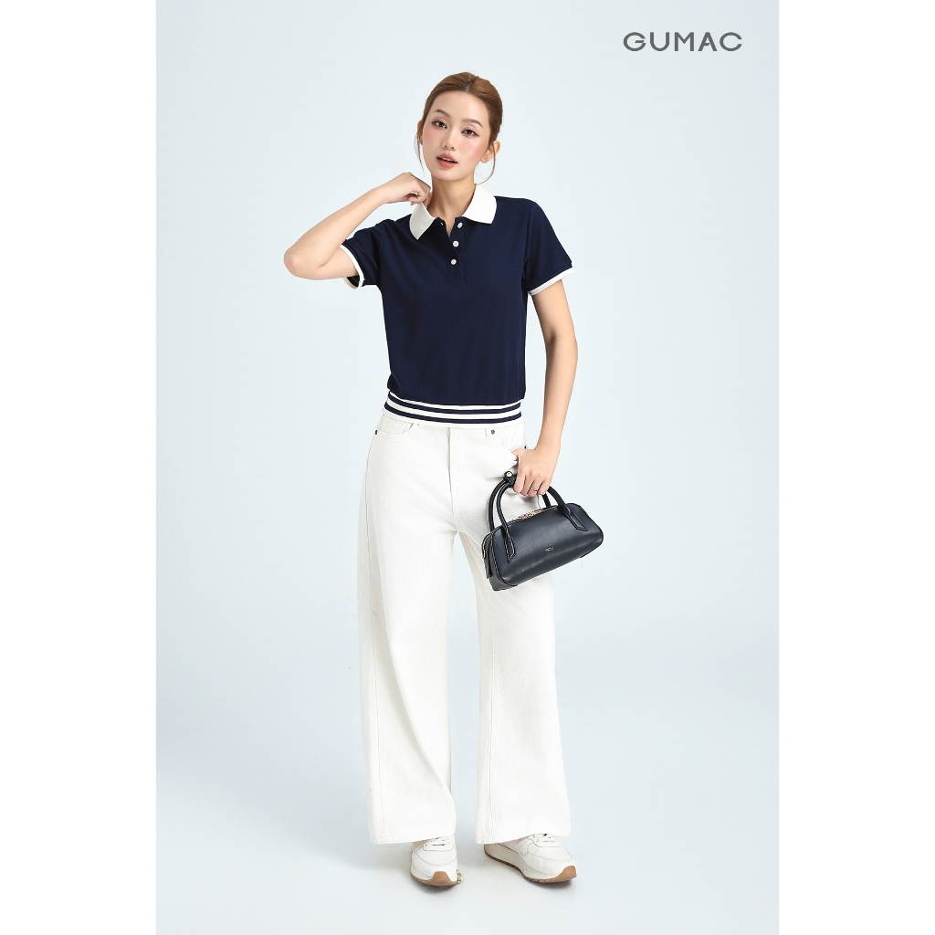 Quần jeans nữ GUMAC trắng ống suông thắng cơ bản jeans mềm dày dặn thoáng mát  LQJF1102