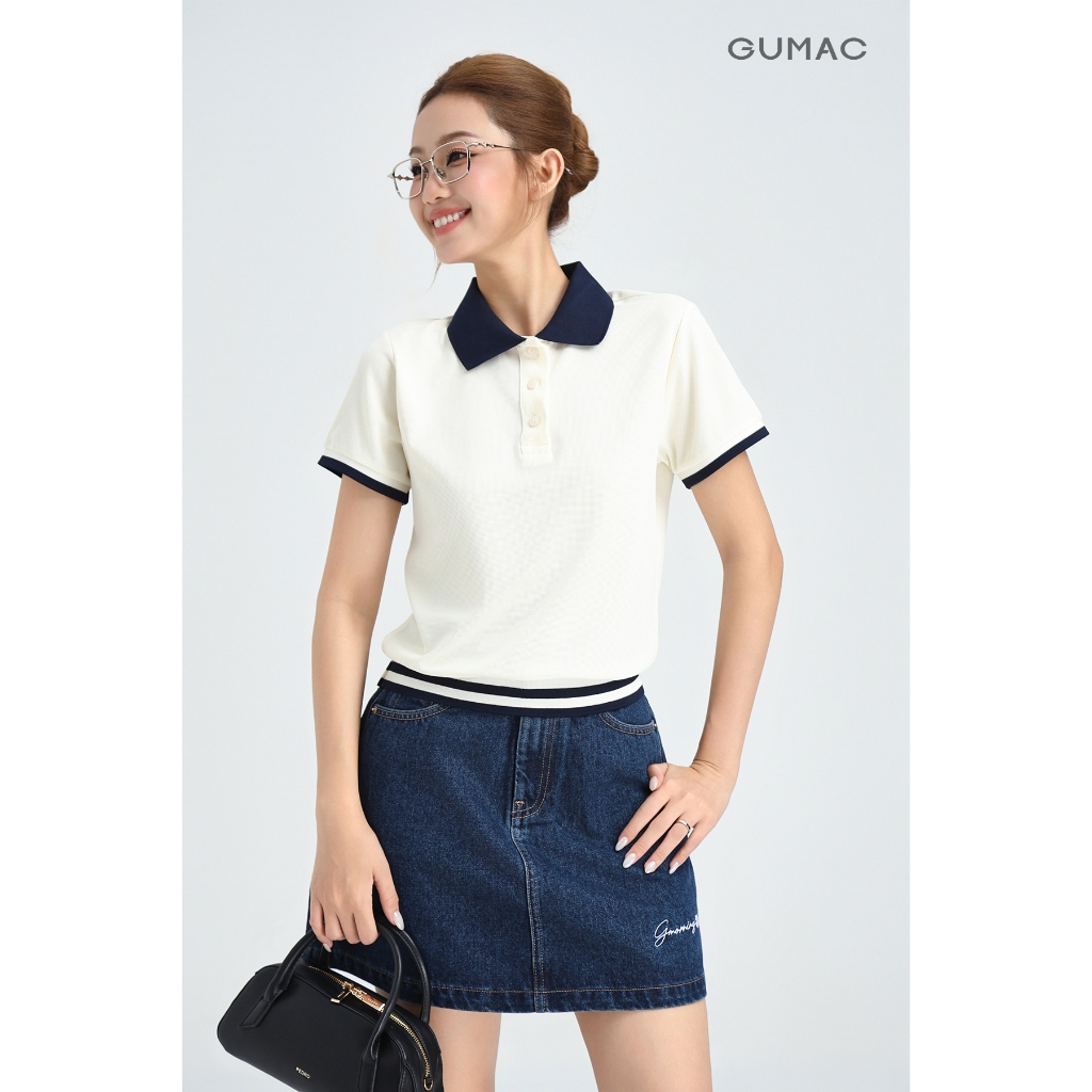 Áo Polo Nữ GUMAC Áo Thun Có Cổ Chất Tổ Ong Thoáng Mát Bo Phối Sọc Trẻ Trung Năng Động APG01024