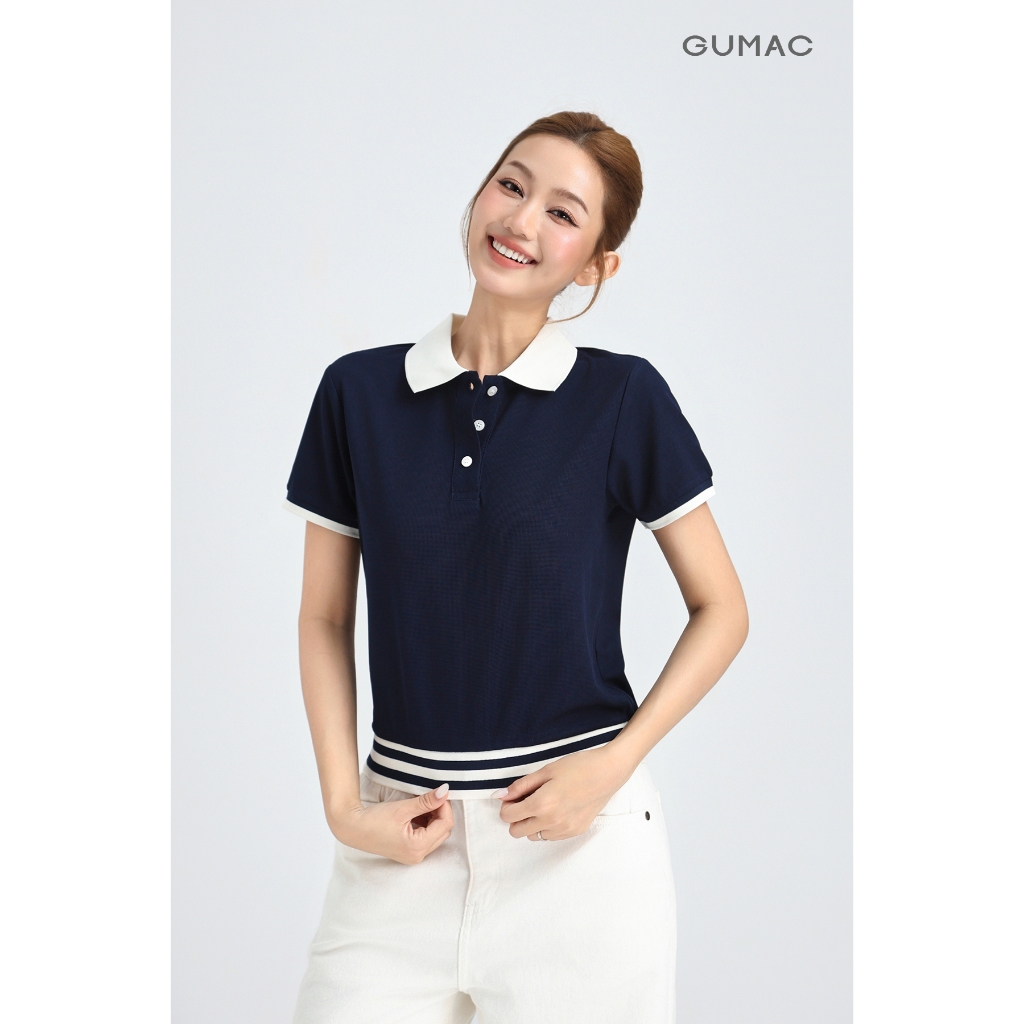 Áo Polo Nữ GUMAC Áo Thun Có Cổ Chất Tổ Ong Thoáng Mát Bo Phối Sọc Trẻ Trung Năng Động APG01024