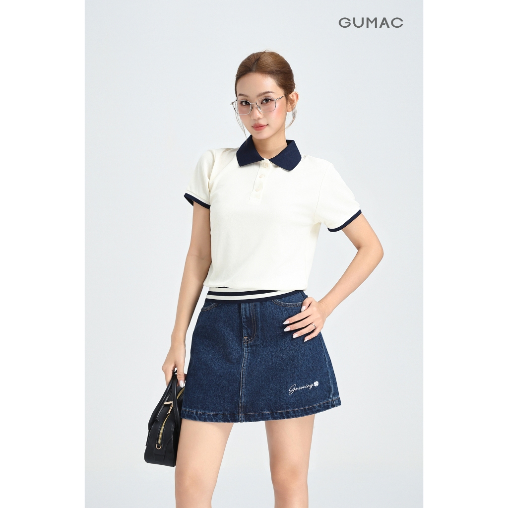 Chân Váy Jeans Nữ Gmorning - GUMAC Form Ngắn Tôn Dáng Thêu Chữ Cá Tính Thời Trang YVJF12089