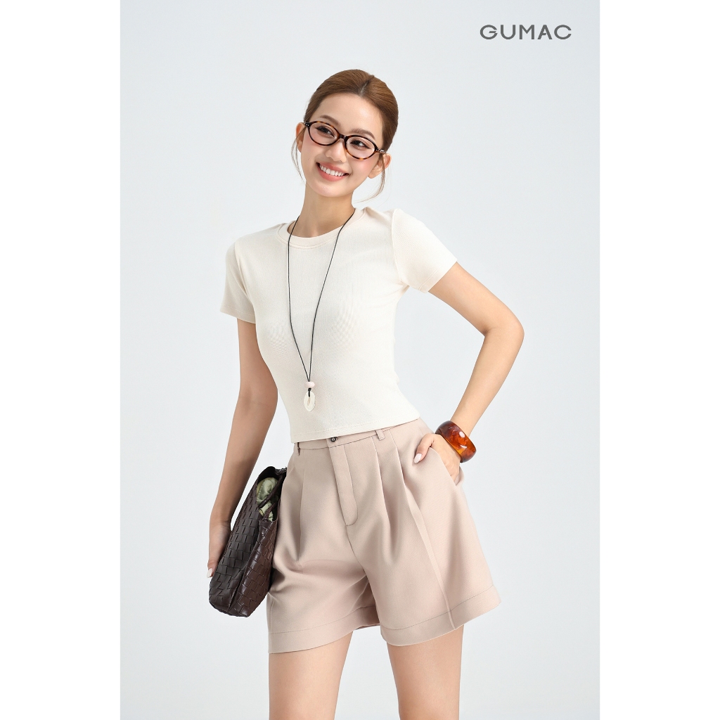 Quần Short Nữ GUMAC Form Suông Lưng Cao Cạp Cao Xếp Ly Nút Đôi Chất Tuyết Mưa Đứng Form Thoải Mái LSHG0408