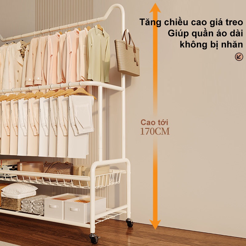 𝐎𝐥𝐢𝐟𝐞 Giá Treo Tiện Ích Đồ Đa Năng Giá Treo Quần Áo 2 Tầng Kệ Treo Quần Áo 3 Trong 1 Vừa Để Giày Dép Kèm Móc Treo
