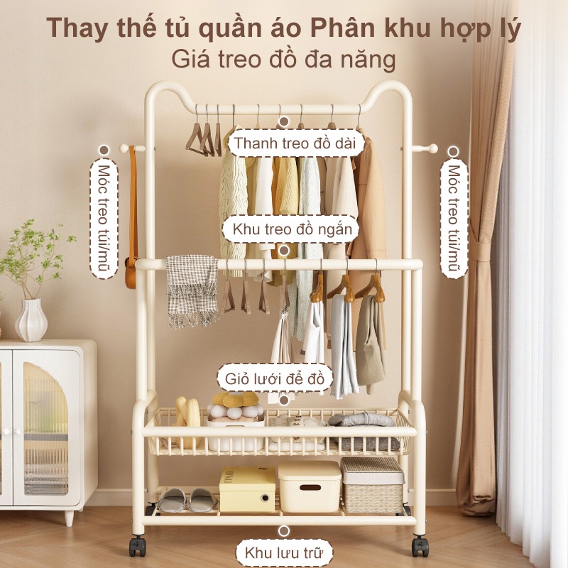 𝐎𝐥𝐢𝐟𝐞 Giá Treo Tiện Ích Đồ Đa Năng Giá Treo Quần Áo 2 Tầng Kệ Treo Quần Áo 3 Trong 1 Vừa Để Giày Dép Kèm Móc Treo