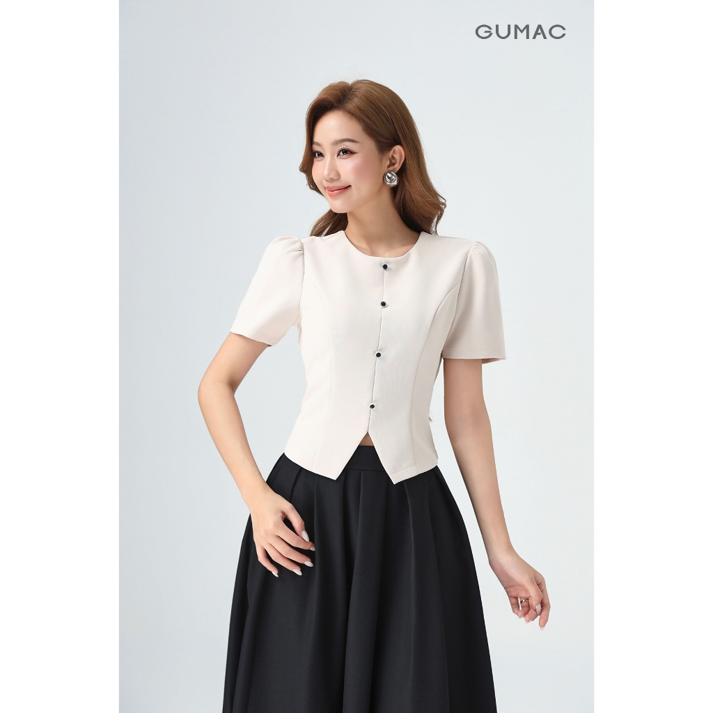 Áo Kiểu Nữ GUMAC Áo Kiểu Công Sở Dáng Lửng Lai Xẻ V Đính Nút Tôn Dáng Sang Trọng Vải Chéo Ý LAG0414