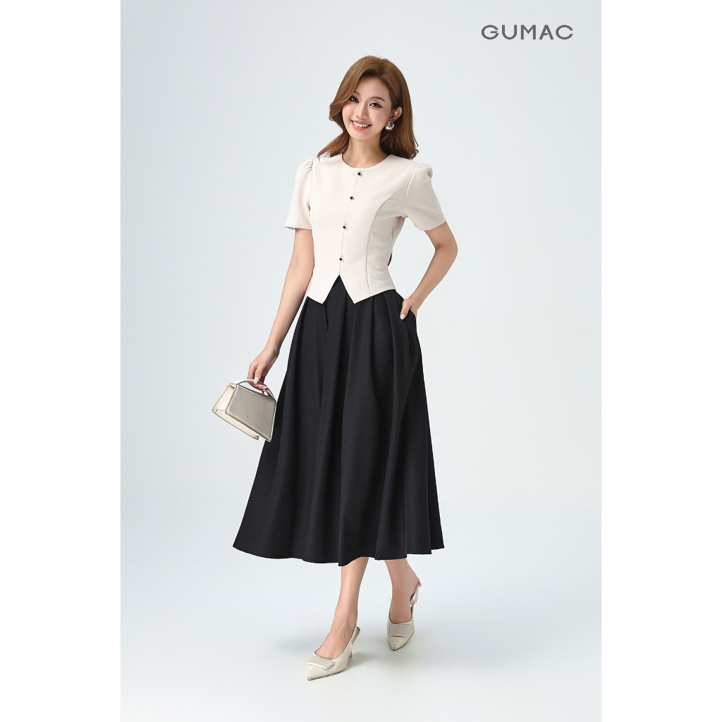 Chân Váy Xếp Ly Dáng Dài GUMAC Chân Váy Chữ A Lưng Cao Có Túi Vải Cotton Lạnh Cao Cấp LVE1001