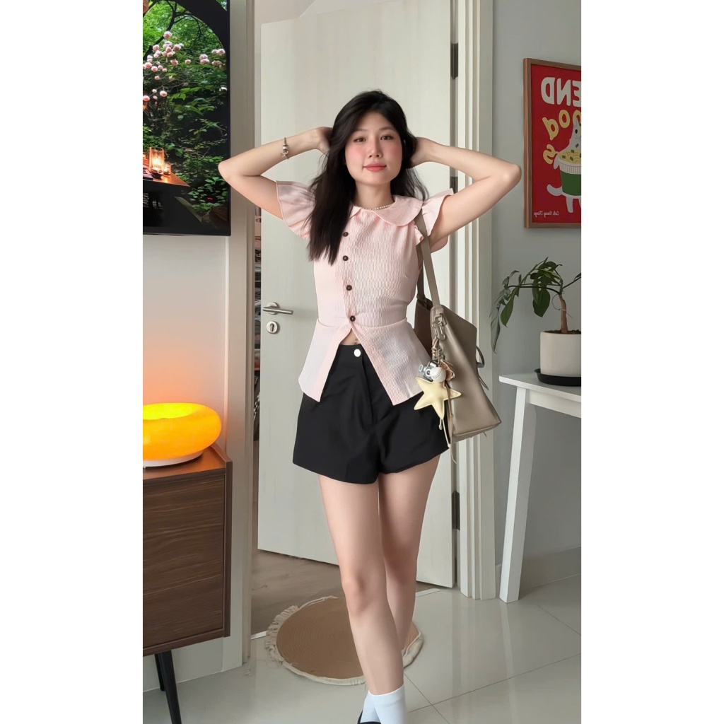 Áo Nữ ZELDA TOP Cánh Tiên Cách Điệu Vạt Chéo Phối Nút Gỗ Đáng Yêu SECODEE