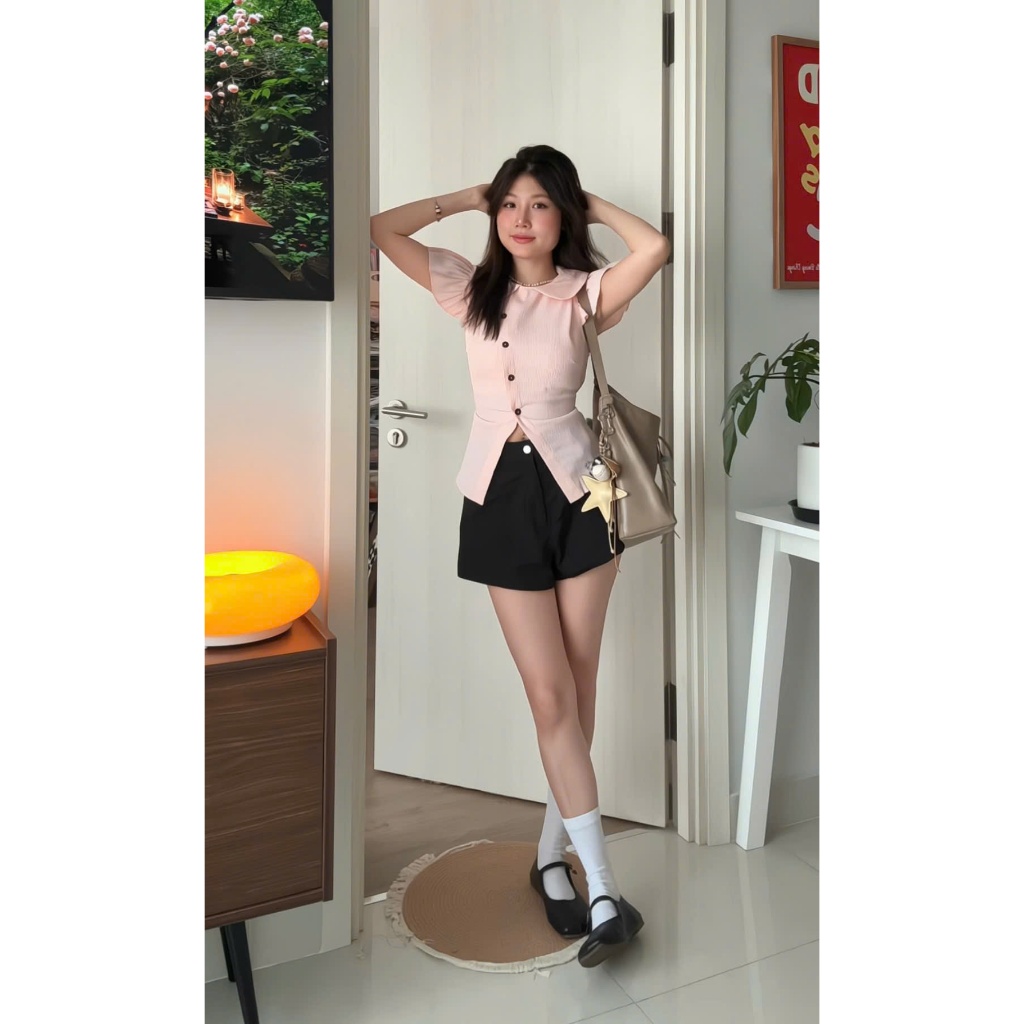 Áo Nữ ZELDA TOP Cánh Tiên Cách Điệu Vạt Chéo Phối Nút Gỗ Đáng Yêu SECODEE