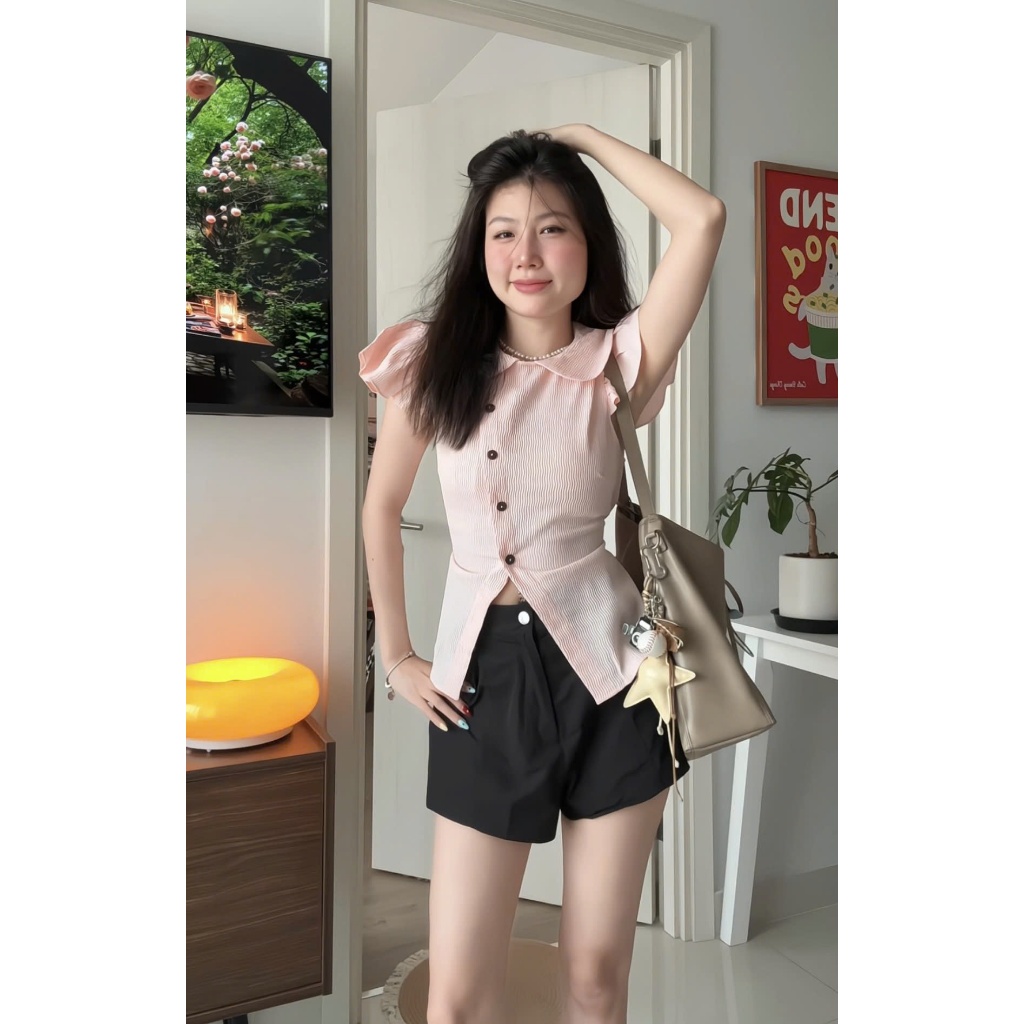 Áo Nữ ZELDA TOP Cánh Tiên Cách Điệu Vạt Chéo Phối Nút Gỗ Đáng Yêu SECODEE