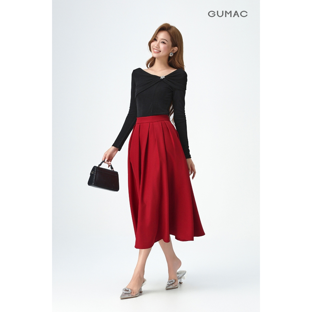 Áo Thun Nữ Tay Dài GUMAC Form Slim Cổ Kiểu Trễ Vai Chất Thun Ướt Co Giãn Thoải Mái ATE09012