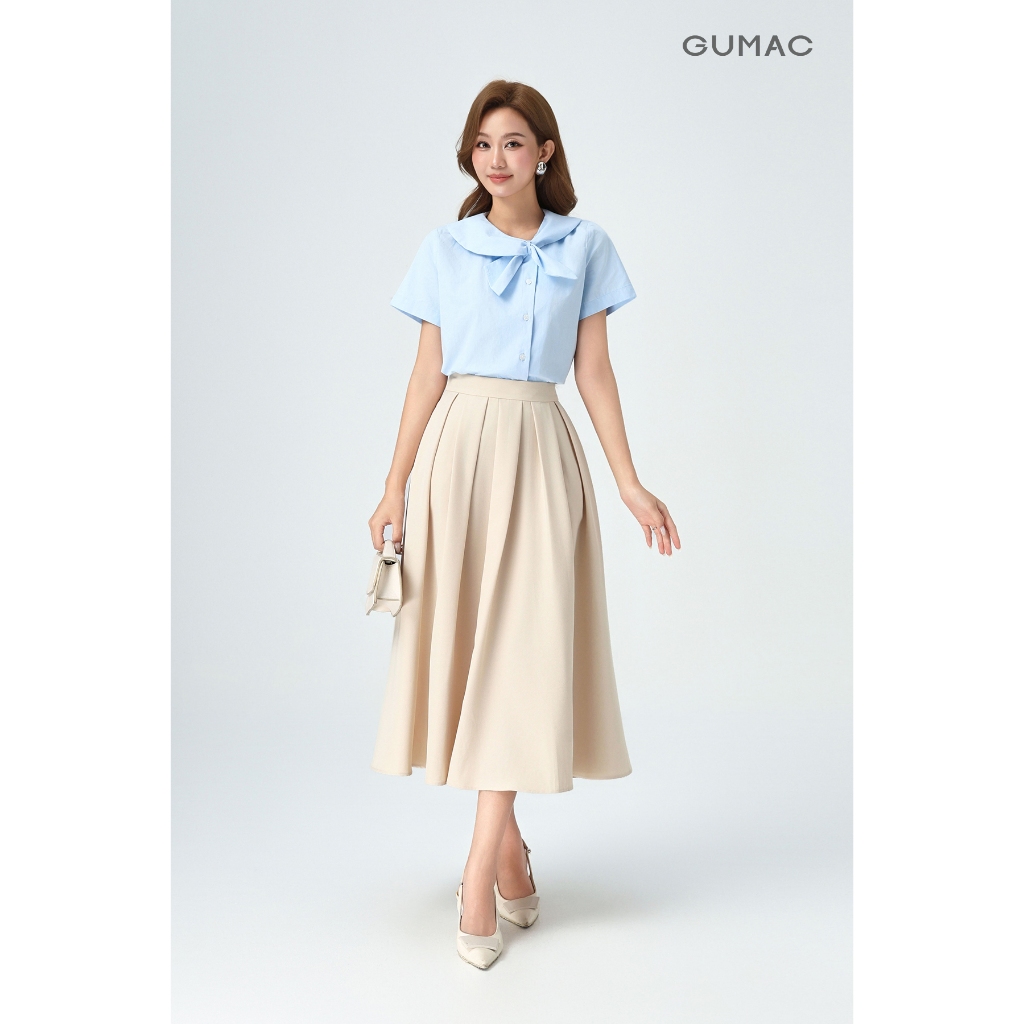 Áo Kiểu Nữ Tay Ngắn GMORNING Form Croptop Lửng Phối Cổ Cách Điệu Thắt Nơ Nút Cài Lệch Trẻ Trung YAG04080