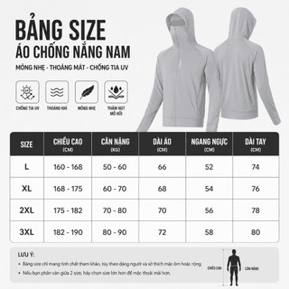 Áo Chống Nắng Nam Full Face Basic Co Giãn Thoáng Mát Chống UV BHN86 - Đen
