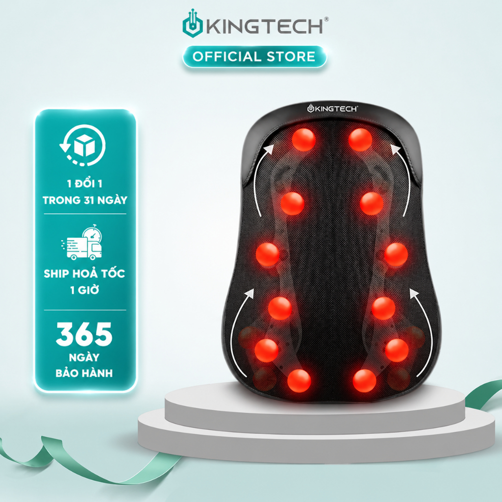 Đệm Massage Lưng KINGTECH KC-300 – 12 Bi Xoay 2D/3D, Nhiệt Ấm