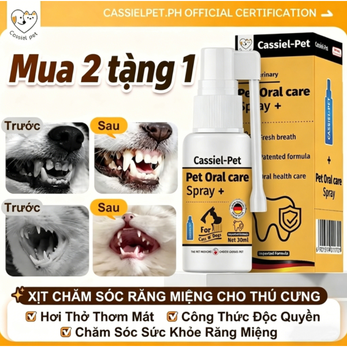 Cassiel Pet Miệng Cho Thú Cưng Xịt Làm Sạch Răng Thích Hợp Cho Hôi Miệng Loét Miệng Và Viêm Nướu Chung Cho Mèo Và Chó