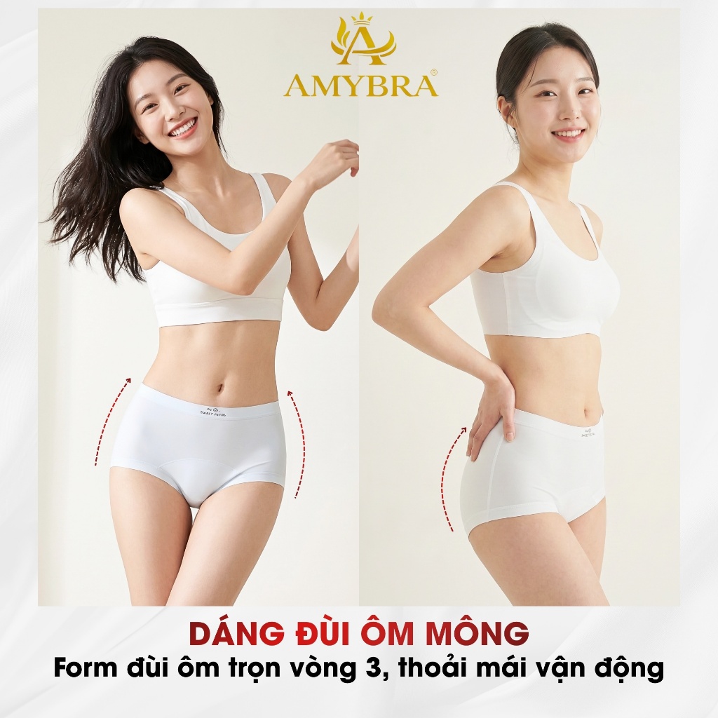 Hộp quà 5 quần lót boxer nữ chất su lụa màu pastel, Quần chip nữ cạp cao đáy cotton AMYBRA L5422