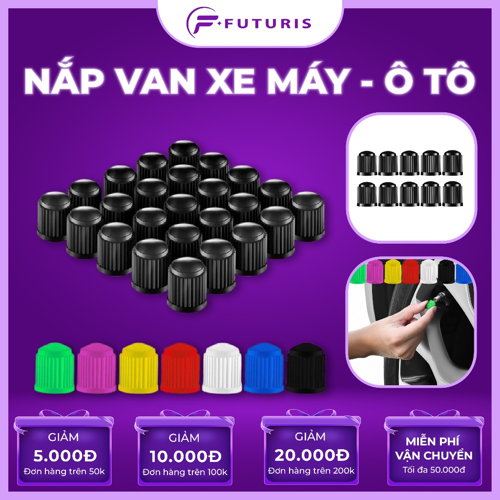 Set 10 Nắp Van Lốp Bánh Xe Màu Đen Futuris Store – Nắp Đậy Van Xe Hơi, Xe Máy, Xe Đạp Chống Bụi Tiện Lợi