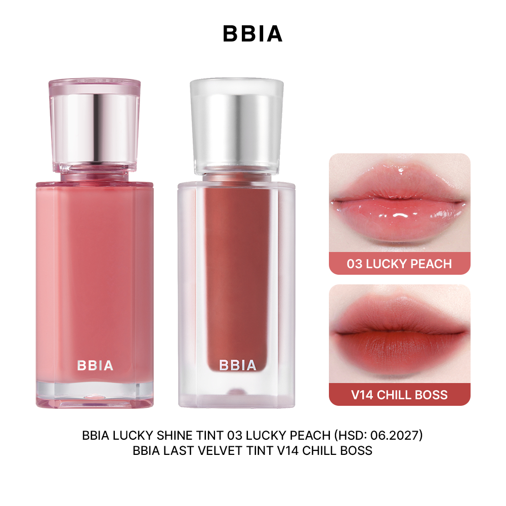 COMBO Son BBIA Bóng Lì: 01 Son tint bóng BBIA Lucky Shine Tint + 01 Son kem nhung thuần chay BBIA Last Velvet Tint