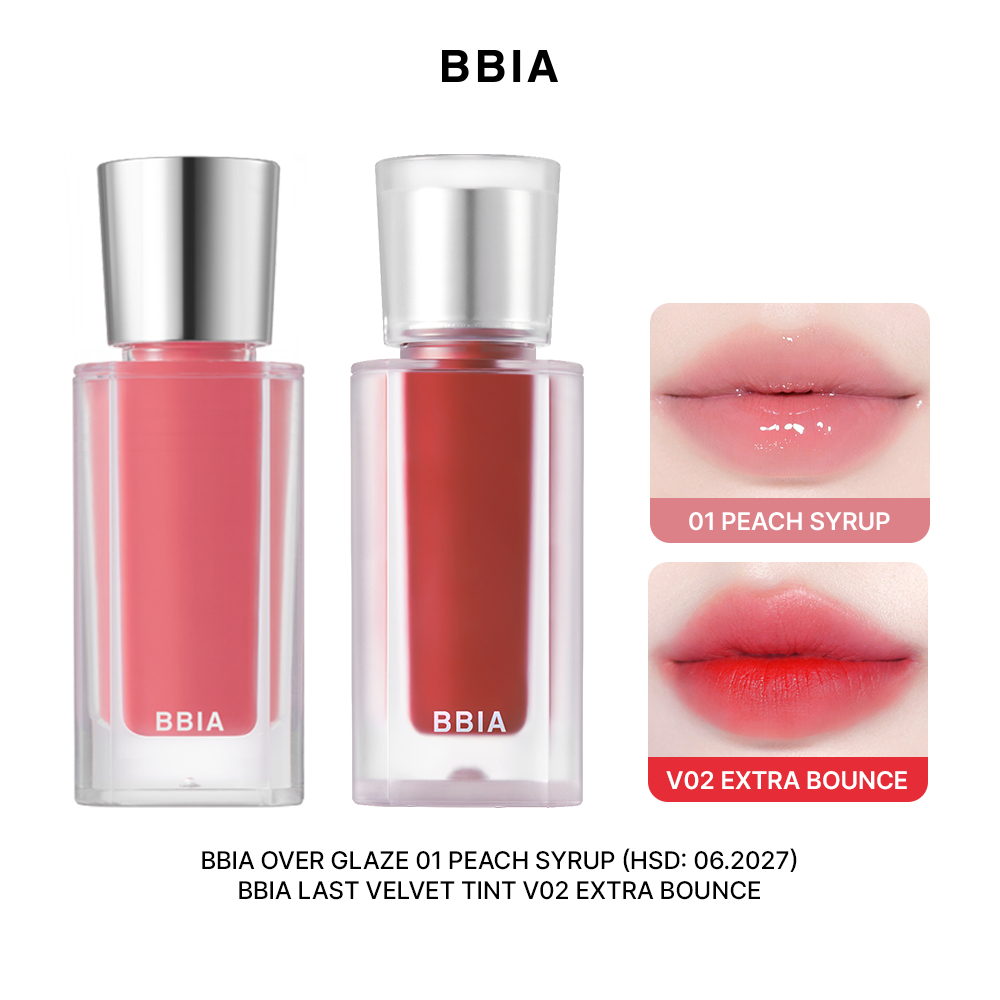 COMBO Son BBIA Hot Trend: 01 Son bóng mượt mà BBIA Over Glaze + 01  Son kem nhung thuần chay BBIA Last Velvet Tint