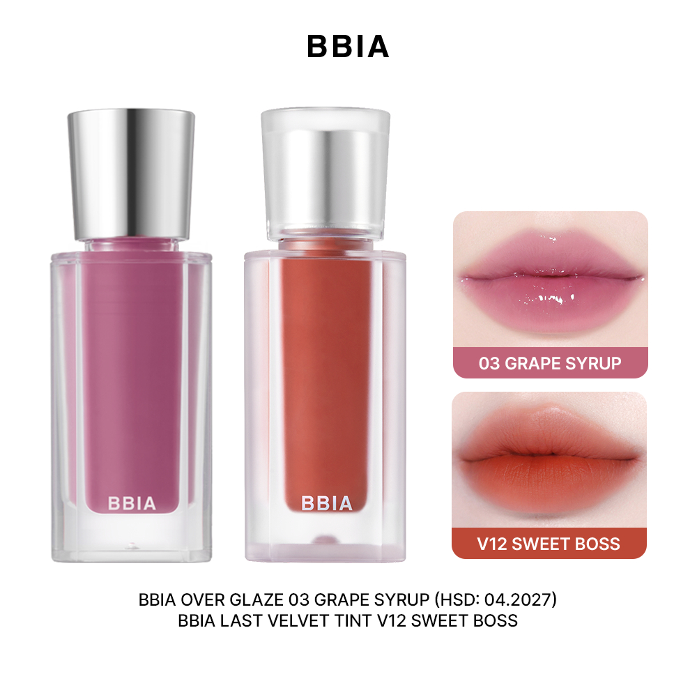 COMBO Son BBIA Hot Trend: 01 Son bóng mượt mà BBIA Over Glaze + 01  Son kem nhung thuần chay BBIA Last Velvet Tint