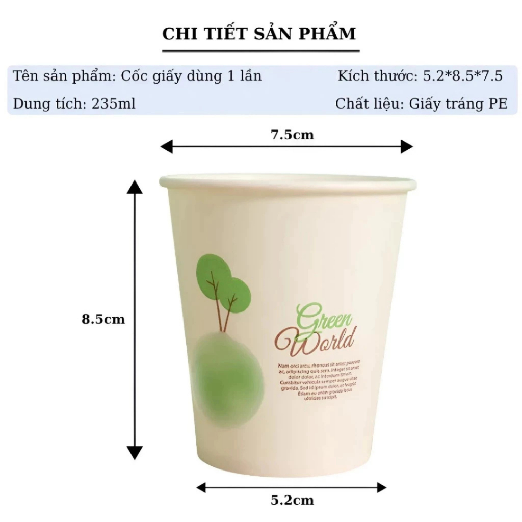 [Đơn 85k Nhận Quà] Set 50 cốc giấy dùng 1 lần hình gấu trúc chịu nhiệt, Ly giấy tự phân hủy 235ml thân thiện môi trường