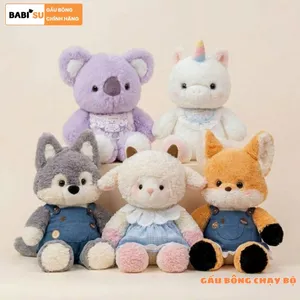 Gấu bông cáo cam,chó husky lông xù mặc yếm đáng yêu, Gấu nhồi bông cáo và chó chạy bộ làm quà tặng sinh nhật cho bé