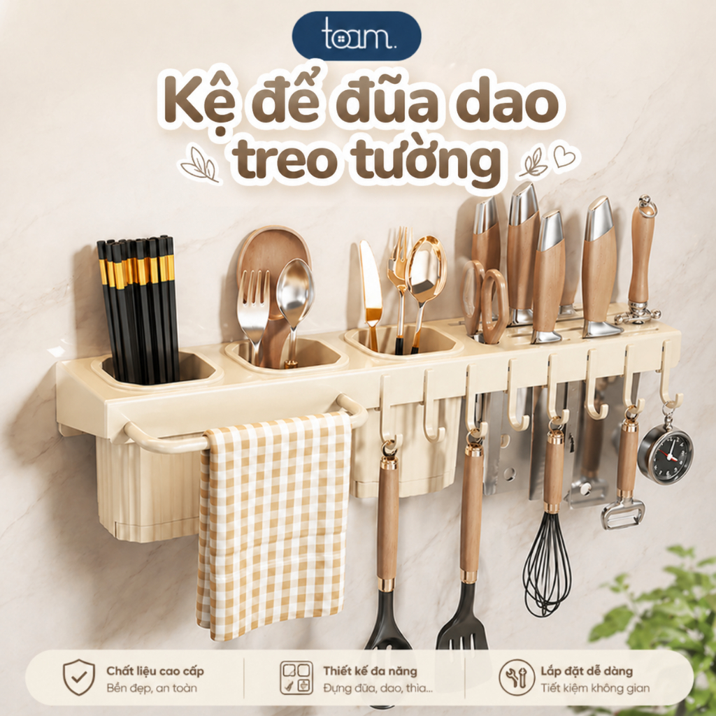[HỎA TỐC] Kệ để đũa dao, kệ nhà bếp cài dao kéo đa năng treo tường chất liệu thép carbon không khoan