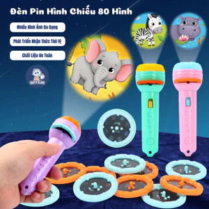 Đồ Chơi Đèn Pin 80 Hình Chiếu GutyKids Full Hình Động Vật, Giao Thông, Trái Cây, Đèn Pin Chiếu Bóng Nhiều Chủ Đề Cho Bé
