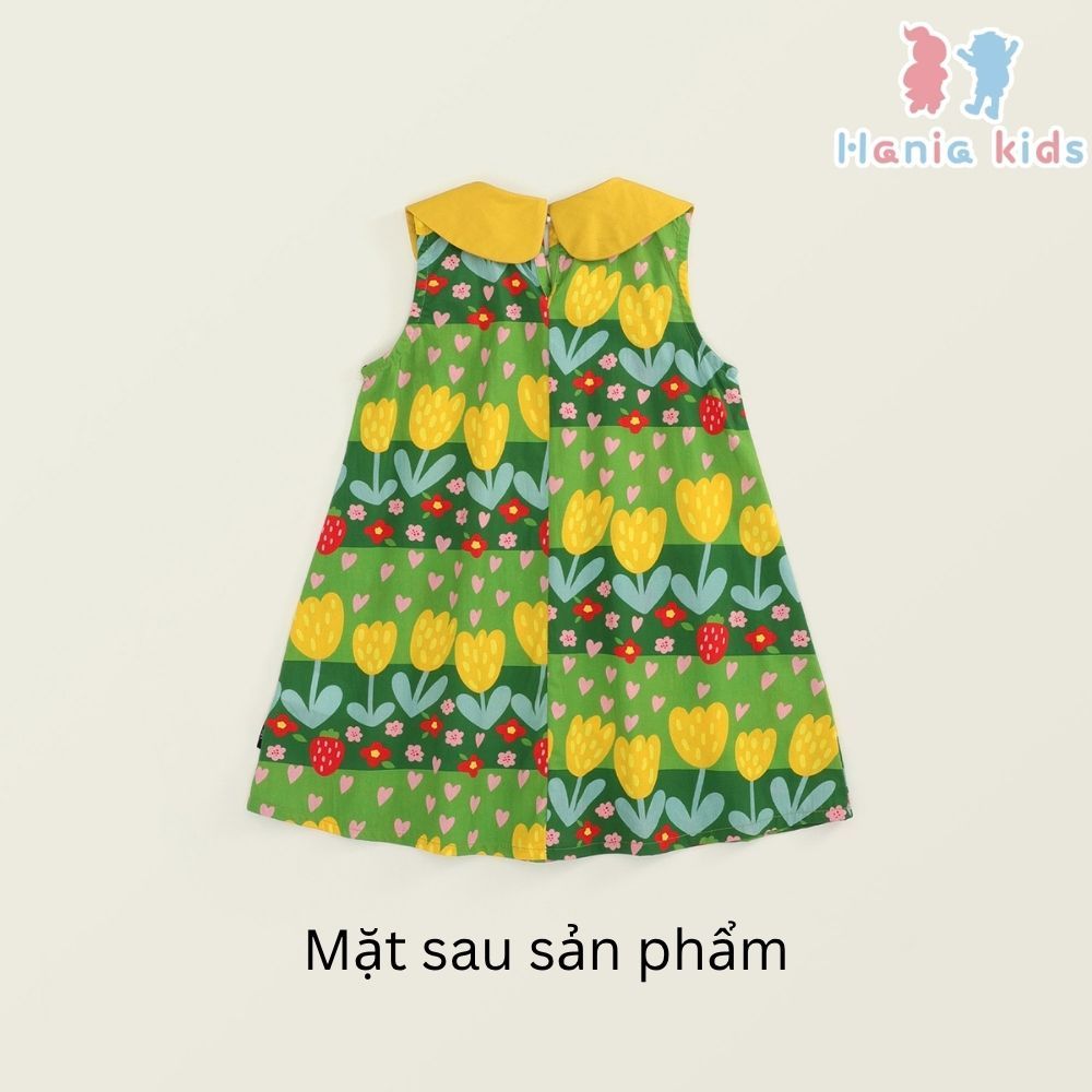 Váy Cho Bé Gái, Váy Sát Nách Cho Bé Gái Cổ Bẻ Dễ Thương Họa Tiết Hoa Xanh Mát Chất Liệu Mềm Mại