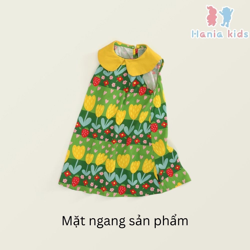 Váy Cho Bé Gái, Váy Sát Nách Cho Bé Gái Cổ Bẻ Dễ Thương Họa Tiết Hoa Xanh Mát Chất Liệu Mềm Mại
