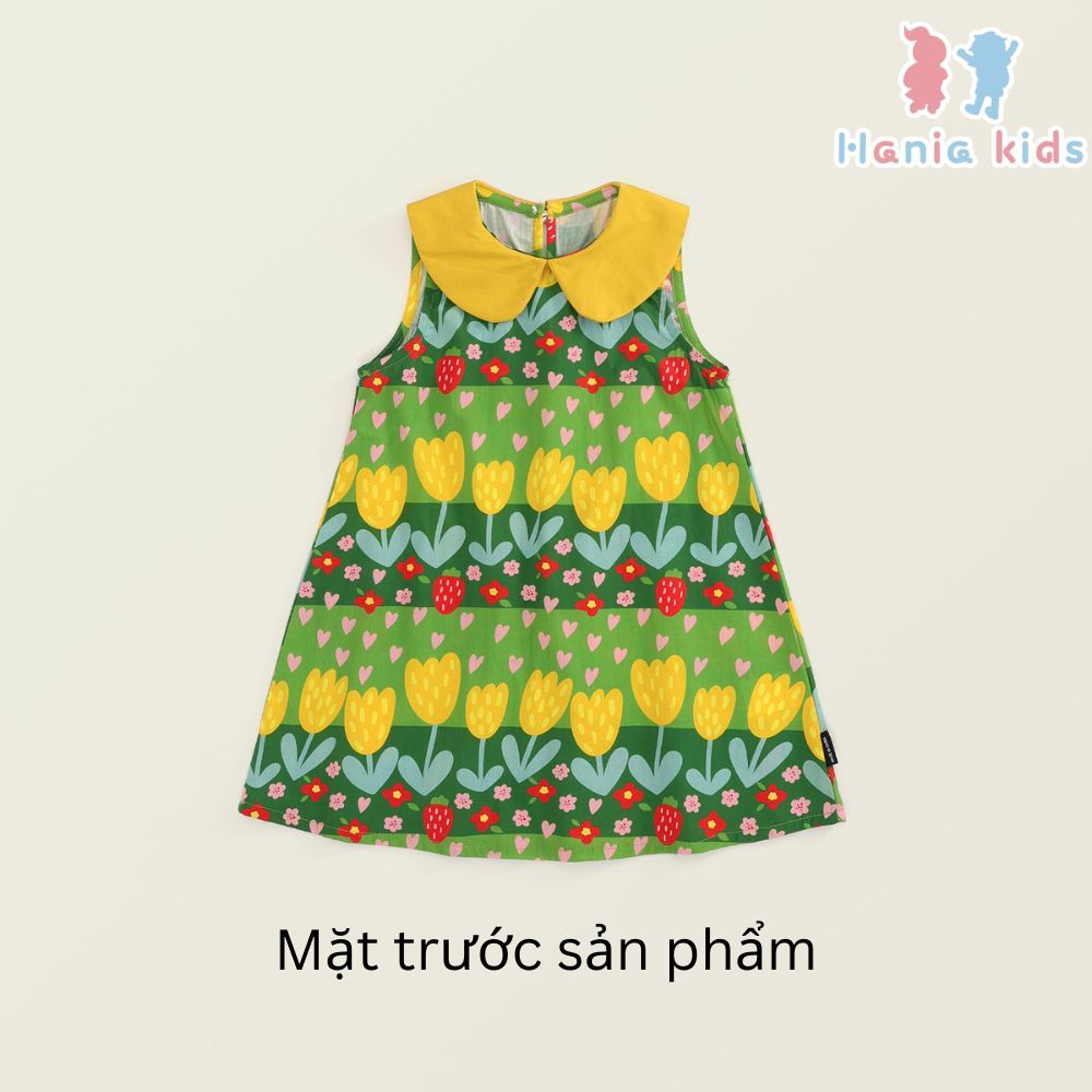 Váy Cho Bé Gái, Váy Sát Nách Cho Bé Gái Cổ Bẻ Dễ Thương Họa Tiết Hoa Xanh Mát Chất Liệu Mềm Mại