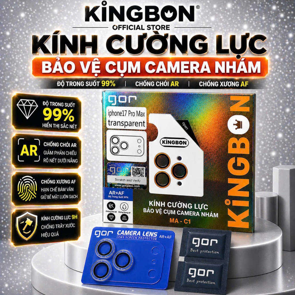 Kính Cường Lực Bảo Vệ Cụm Camera Nhám AG + AF Gor KiNGBON cho iPhone 17Pro/17 Pro Max