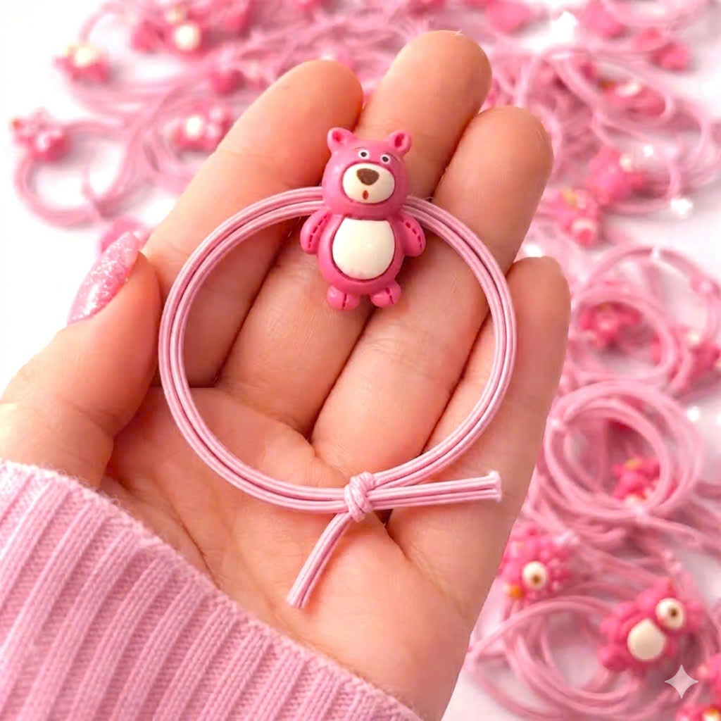 Set 10 Chun Buộc Tóc Hình Gấu Dâu (Nhiều Màu) - Dây Thun Buộc Tóc Mini Dễ Thương Cho Bé