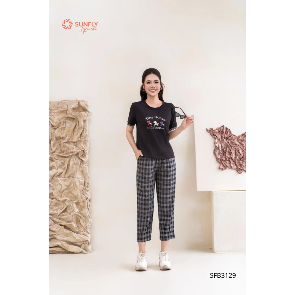 SFB3129 Set đồ nữ áo cotton cộc tay quần lửng kate