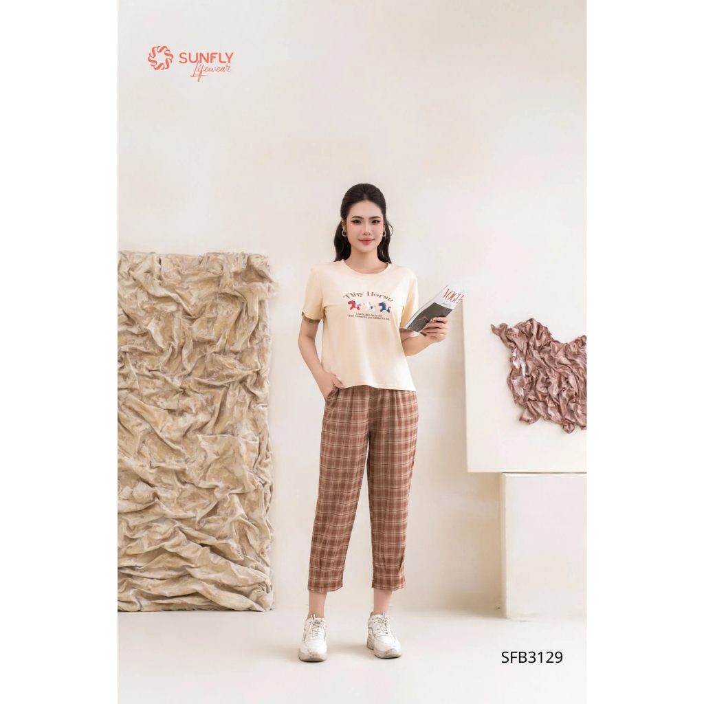 SFB3129 Set đồ nữ áo cotton cộc tay quần lửng kate
