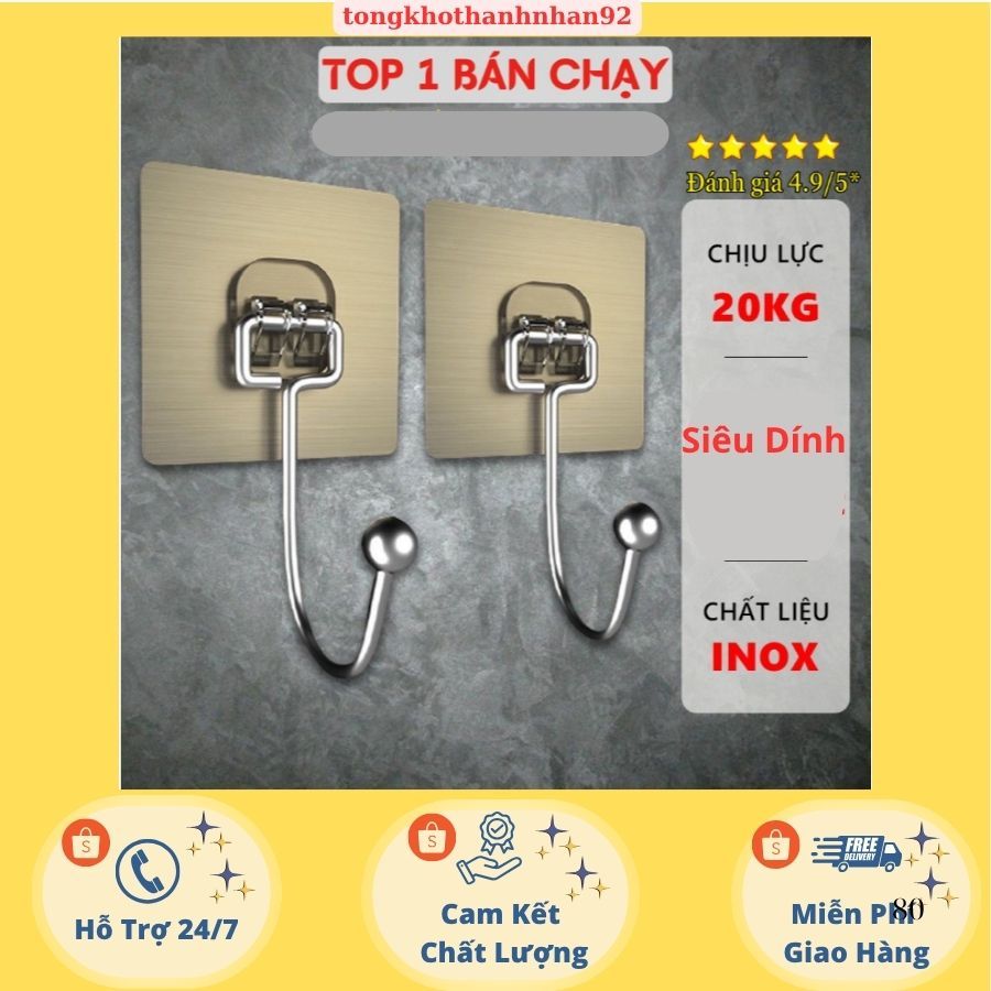[Siêu Dính] Móc dán tường inox 304 siêu dính chịu lực 20kg, Móc dính tường treo đồ quần áo đồ dùng đa năng tiện ích