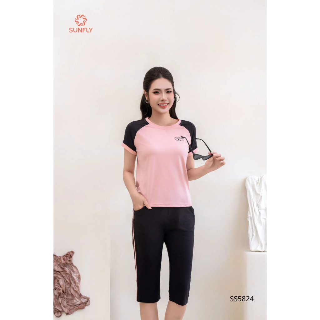 SS5824 Bộ thể thao nữ cotton compact áo cộc quần ngố