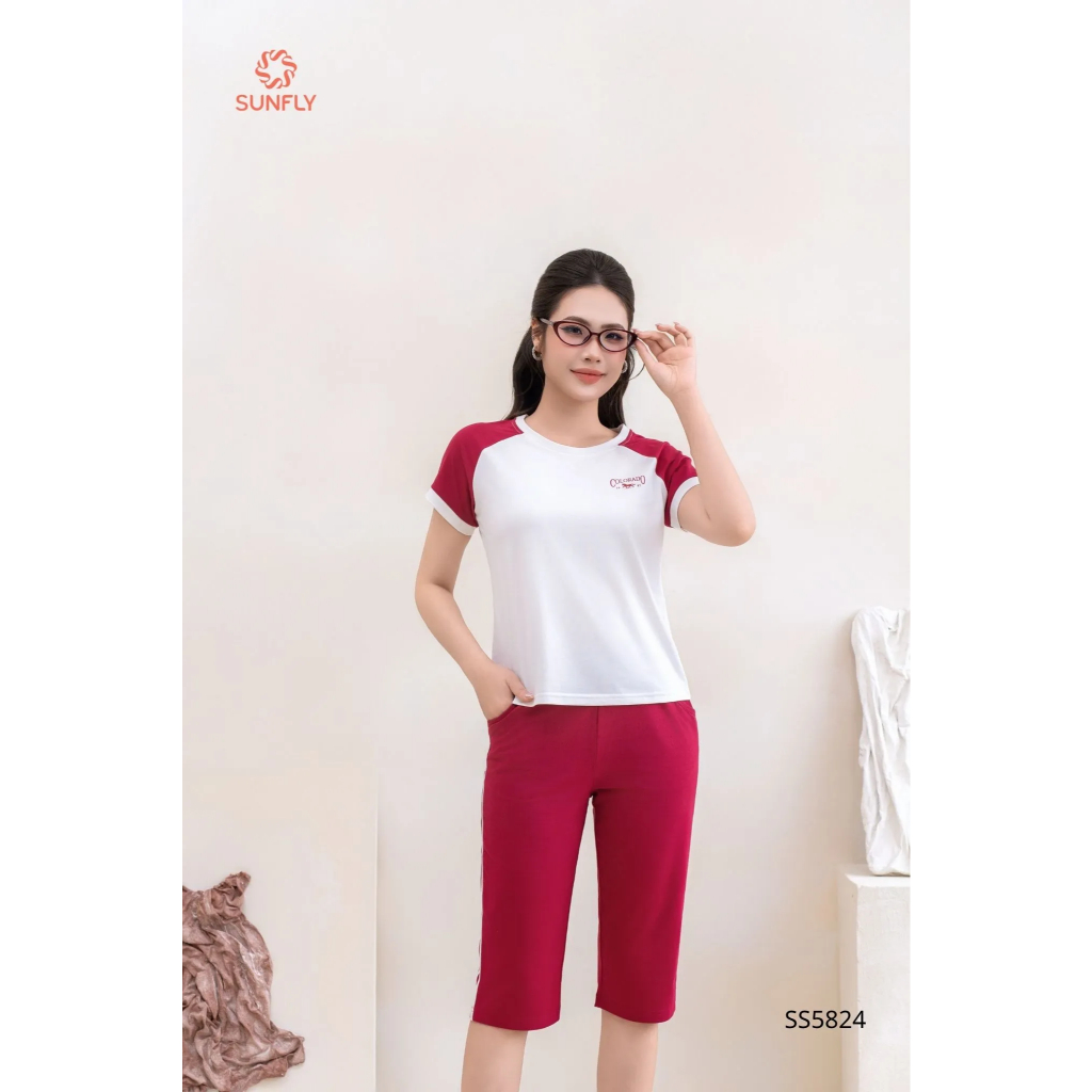 SS5824 Bộ thể thao nữ cotton compact áo cộc quần ngố