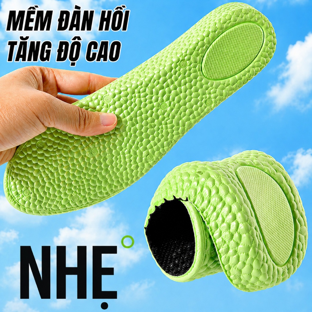 Lót Giày Tăng Chiều Cao 2.5 cm - 3.5 cm Tự Nhiên– Đệm Khí Êm Chân, Thoáng Khí, Nâng Gót Tự Nhiên Cho Nam Nữ - Khử Mùi