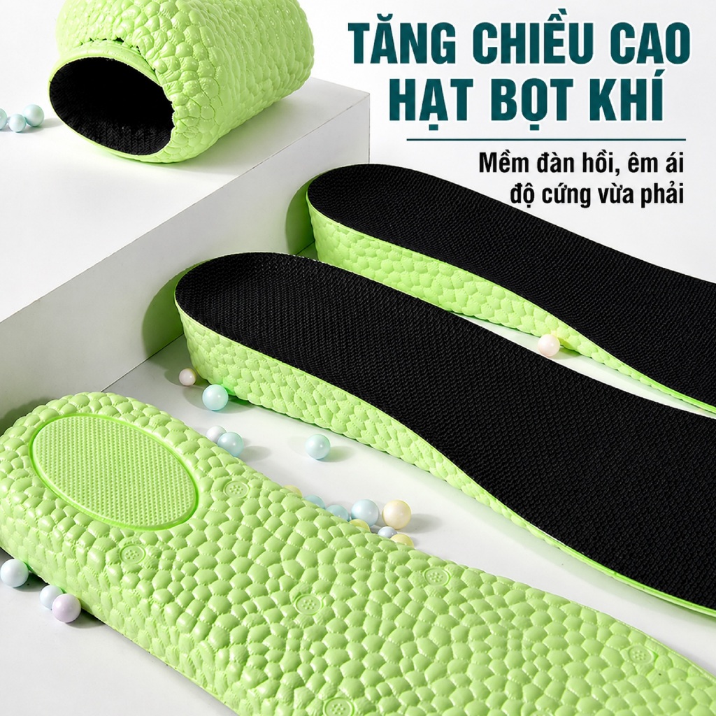 Lót Giày Tăng Chiều Cao 2.5 cm - 3.5 cm Tự Nhiên– Đệm Khí Êm Chân, Thoáng Khí, Nâng Gót Tự Nhiên Cho Nam Nữ - Khử Mùi