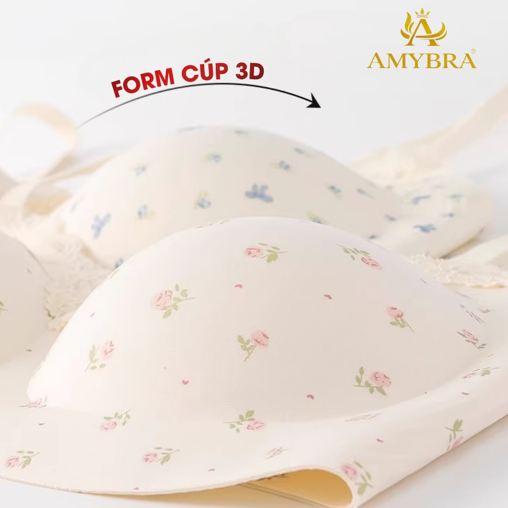 Áo Ngực Nữ Không Gọng Phối Viền Ren Gợi Cảm, Áo Lót Đúc Su Hoa Nhí Mềm Mại AMYBRA A1846 QT