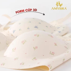 Áo Ngực Nữ Không Gọng Phối Viền Ren Gợi Cảm, Áo Lót Đúc Su Hoa Nhí Mềm Mại AMYBRA A1846 QT