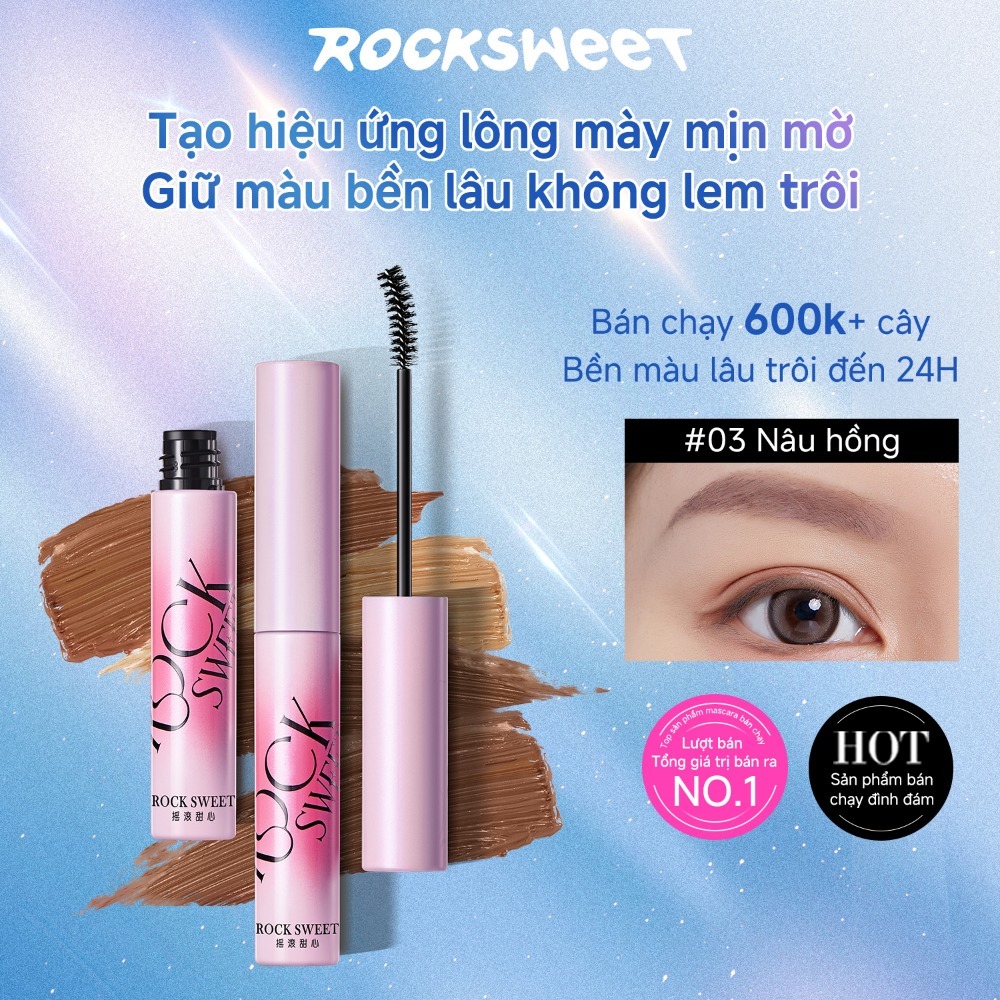 ROCKSWEET RS Mascara Lông Mày Nâu hồng nhạt – Chống nước, lâu trôi, nhanh khô, không lem