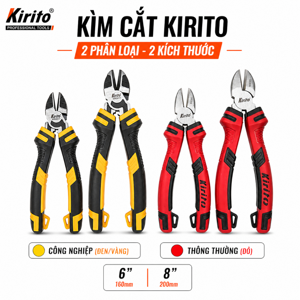 Kìm Cắt KIRITO 6 Inch 8 Inch – Kìm Cắt Điện Đa Năng Có Bấm Cos – Thép CR-V Cao Cấp