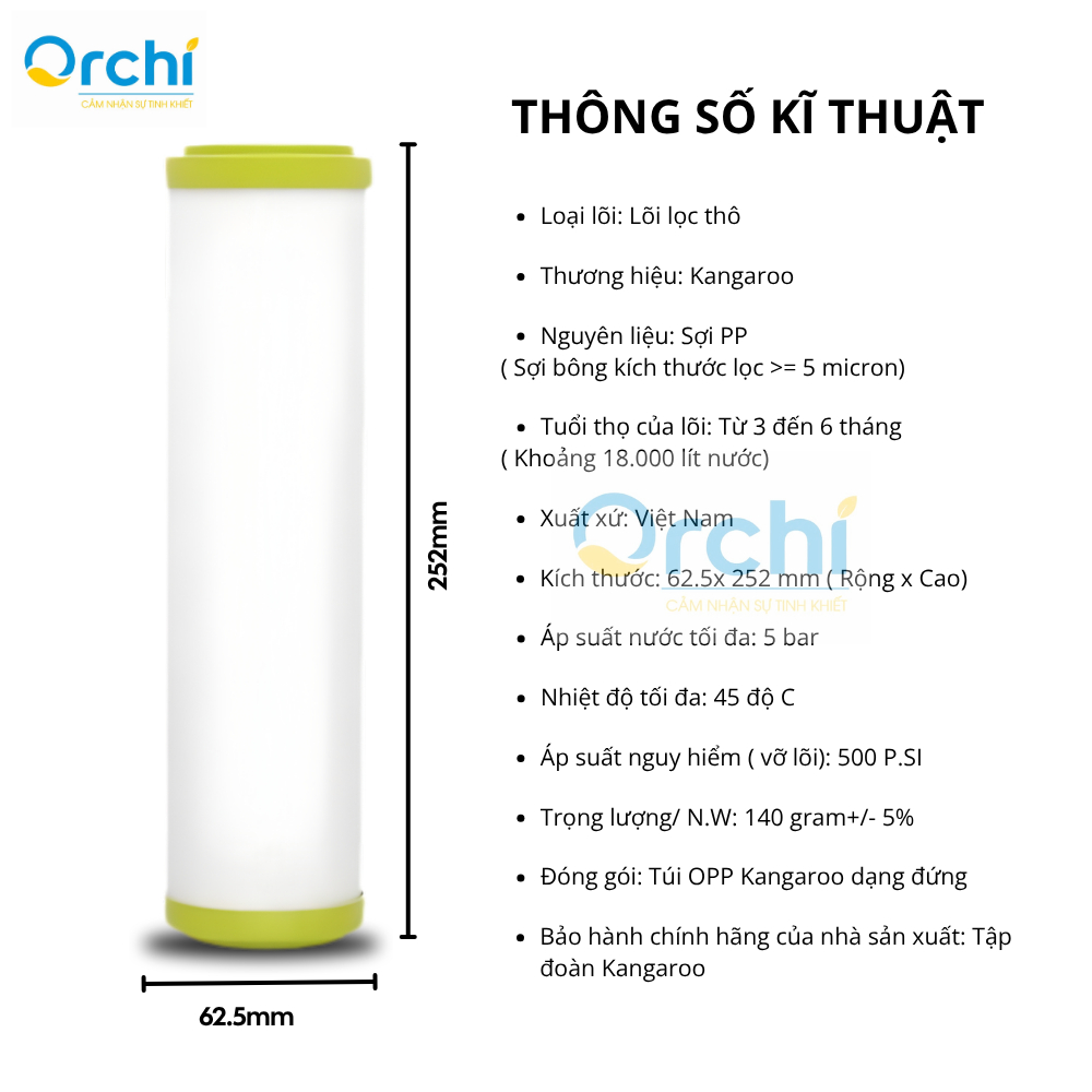 Lõi Lọc Nước Số 1 Kangaroo ECO 5 Micron Chính Hãng Loại Bỏ Tạp Chất Cặn Bẩn Cho Nguồn Nước Gia Đình Bạn Sạch Hơn