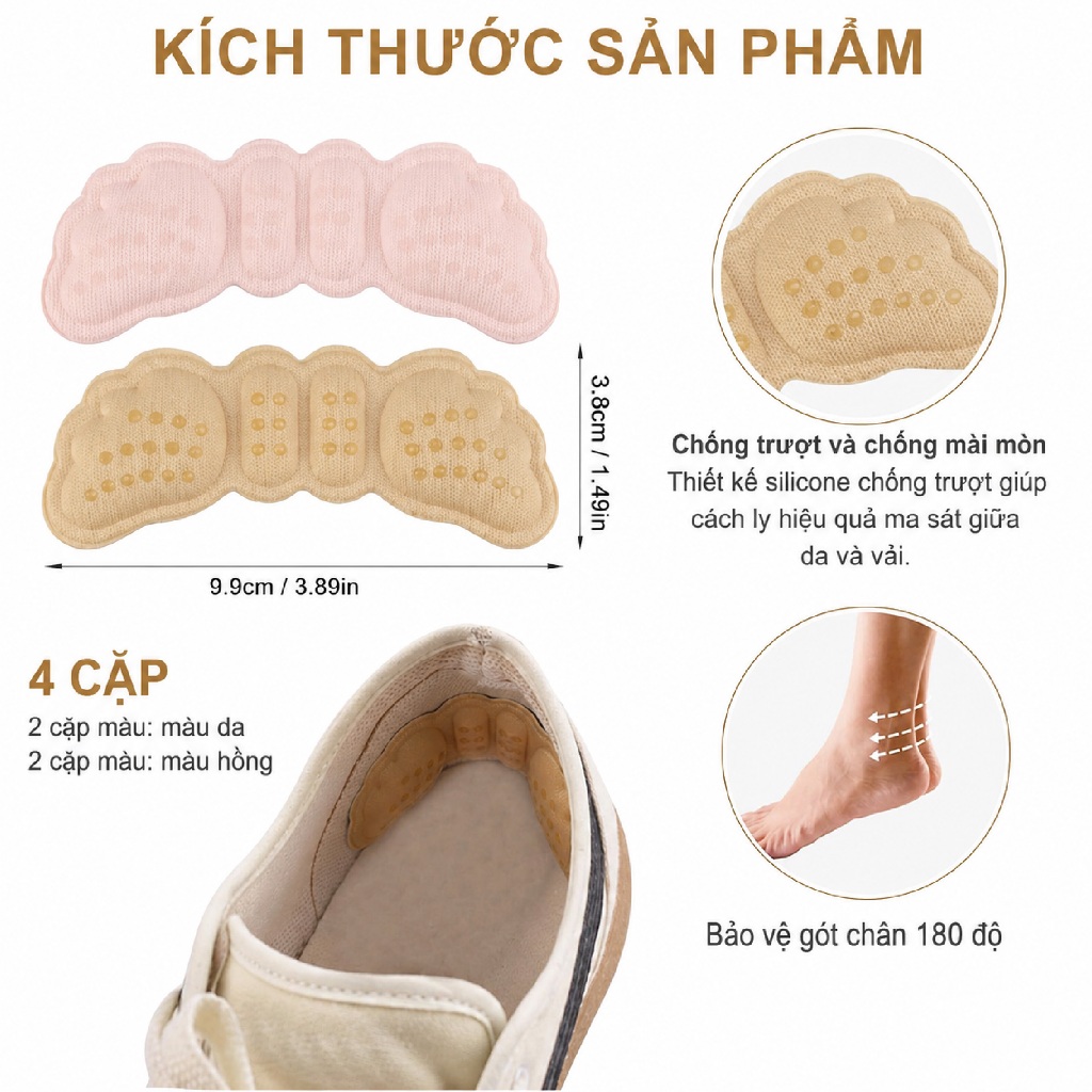 Miếng Lót Gót Giày Futuris Store – Đệm Gót Giảm Size, Chống Tuột Gót, Êm Chân Cho Giày Thể Thao Nam Nữ, Giày cao gót