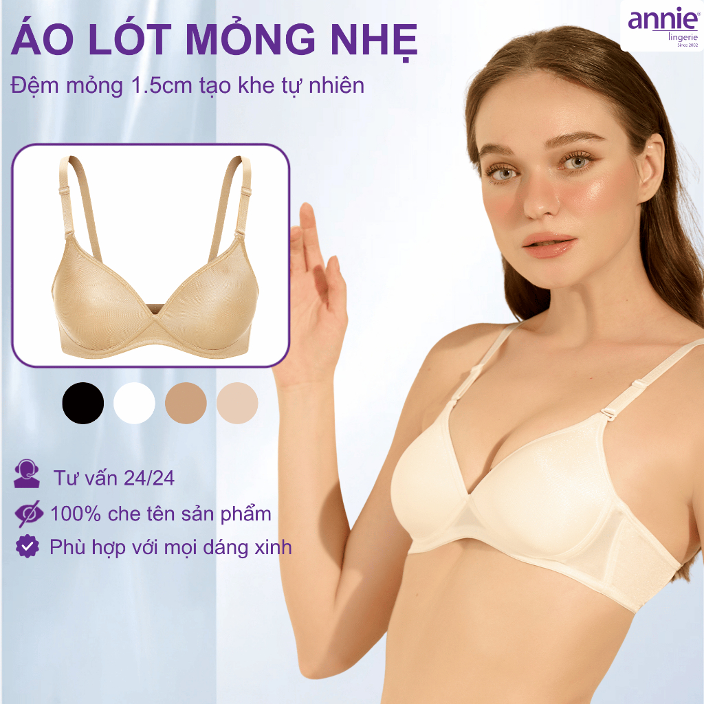 annie Áo Lót Nâng Ngực Tự Nhiên Không Gọng An Toàn Lành Tính, Đệm 1.5cm Nâng Nhẹ V1 Không Bị Cộm Bí Bách BRA8107
