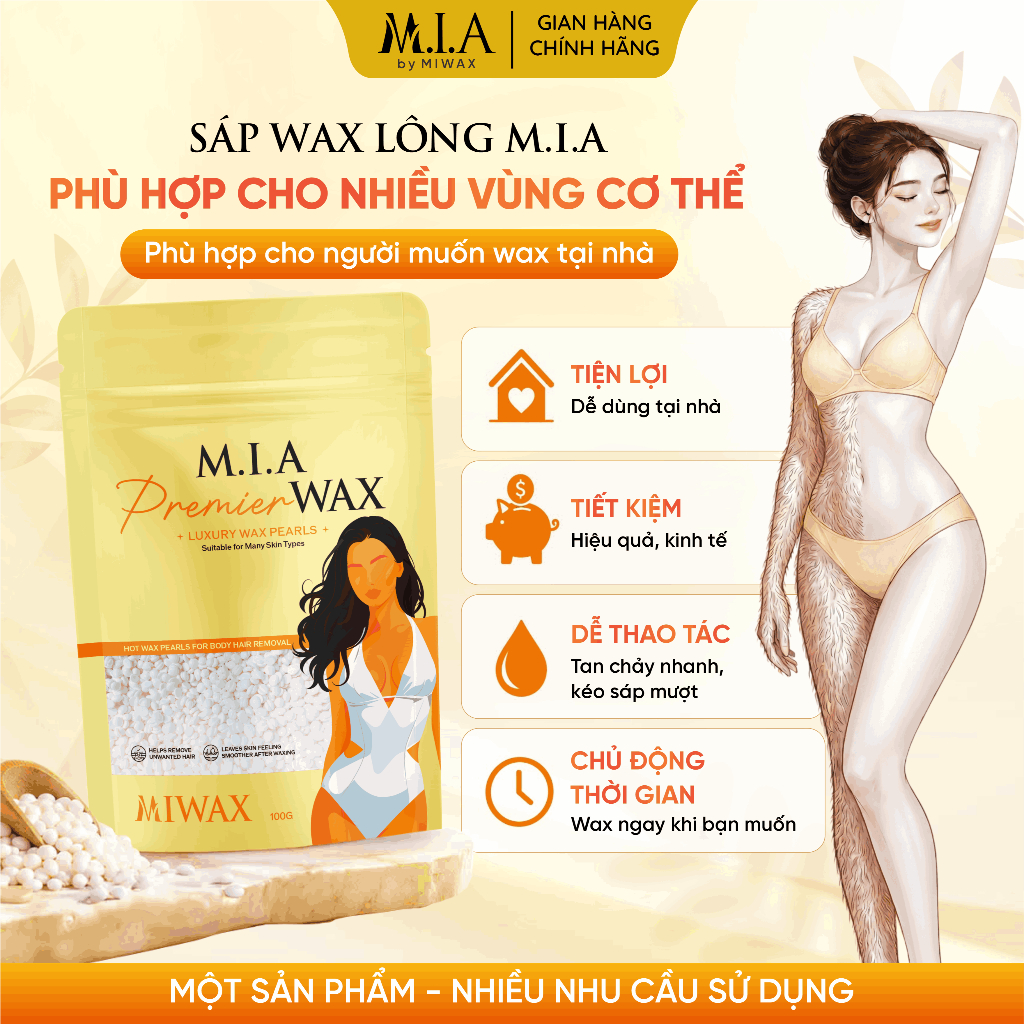 Sáp Wax Lông Nóng M.I.A WAXING by MIWAX - Wax Lông Nách, Wax Tay Chân, Wax Bikini, Sáp Wax Toàn Thân