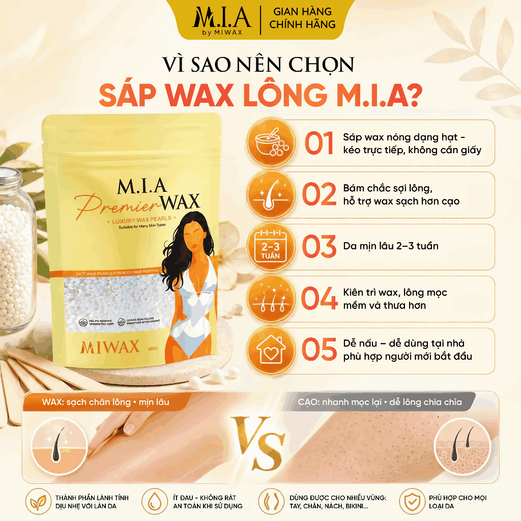 Sáp Wax Lông Nóng M.I.A WAXING by MIWAX - Wax Lông Nách, Wax Tay Chân, Wax Bikini, Sáp Wax Toàn Thân