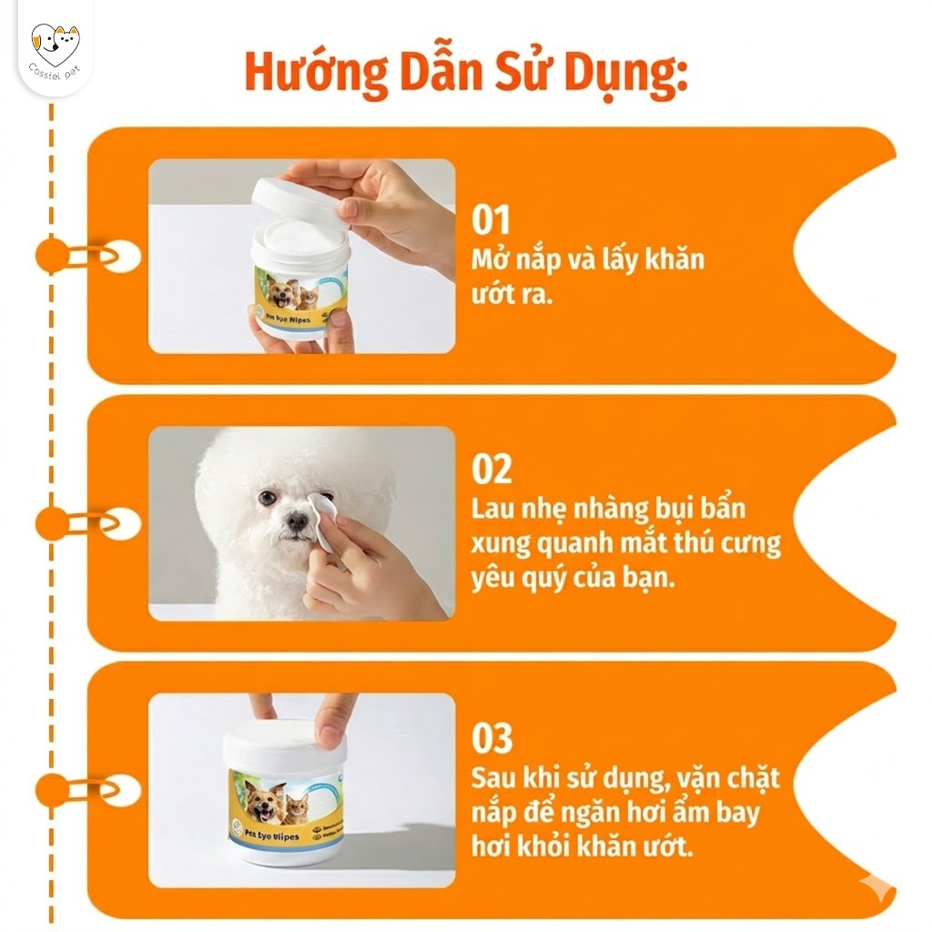 Cassiel Pet Khăn Uớt Chuyên Dụng Dể Làm Sạch Mắt Ráy Tai Và Vết ố Nước Mắt Cho Chó Mèo An Toàn Và Không Gây Kích Ung